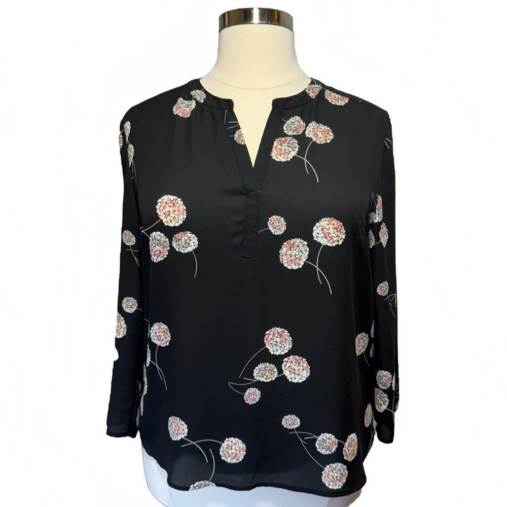 Daniel Rainn Koda Side Split 3/4 Sleeve Chiffon Floral Blouse 1X